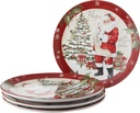 Holiday Wishes Christmas Dinner Plates Set of 4 Vintage Santa Claus Ceramic Plates with Peace Love Joy Hope Festive Holiday Dinnerware for Family Meals & Entertaining