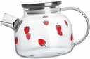 High Borosilicate Glass Cold Brew Teapot 1000ML Heat-Resistant Teaware for Iced Tea Home Use Strawberry Pattern