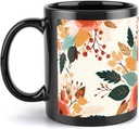 Season Floral Leaves Travel Mug Ceramic Large Ceramic Coffee Mugs with Handle, Porcelain Mugs- Perfect for Coffee Tea Espresso Other Beverages