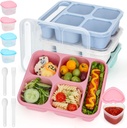 Bento Box for Kids, 4 Pack Reusable 5-Compartment Snack Containers for Kids and Adults, Stackable Snack Box (Wheat)