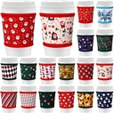 16 Pack Reusable Iced Coffee Cup Sleeves Neoprene Insulated Drink Cup Insulator Sleeve for Cold Hot Drinks Ice Coffee Sleeve for 12-16Oz(Christmas)