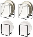 4 Pcs Plate Organizer for Cabinet Space Saver, Kitchen Dish Storage Drying Racks, Metal Upright Dish Stand for Counter Cupboard (Black)