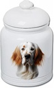 Best of Breed English Setter Orange Dog and Cat Ceramic Treat Jar 9" Tall Air Tight Seal All White