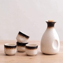 Japanese Sake Set of 5 Pieces – Traditional Retro Porcelain Sake Set with 300ml Pot & 4 x 40ml Cups, Hand-Painted, Microwave & Dishwasher Safe