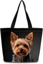 Yorkshire Terrier Tote Bag Reusable Grocery Bags Aesthetic Shopping Shoulder Handbag with Interior Pocket Washable Simple Stylish Yorkshire Terrier Present for Women