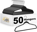 Quality Hangers 50 Pack Slim Plastic Hangers for Clothes - Heavy Duty Non-Velvet Black Hangers with 360° Swivel Chrome Hook & Non Slip Notches - Ideal for Dresses Coats Shirts Jackets & More - Black