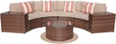SUNSITT Outdoor 7-Piece Half-Moon Sectional Furniture Set with Round Coffee Table, Patio Curved Sofa Set, Beige Cushion and Brown Wicker, Incl. Waterproof Cover