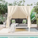 Outdoor Patio Daybed with Retractable Canopy, Patio Sunbed with Curtains, Suitable for Garden Backyard Porch Patio, Gray