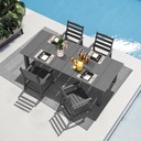 LOUNZY 5 Pieces Patio Dining Sets, Outdoor HDPE Furniture Set for 4 w/ 2" Hole Cut-Out Dining Table with 4 Patio Chairs for Pool, Lawn and Garden,Gray