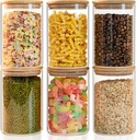 Liuruiyu Glass Food Storage Jars 6-Pack 37oz - 4x6 in-Clear Glass Food Canisters with Bamboo Lid Airtight For Serving Tea, Coffee, Flour, Sugar, Candy, Cookie, Spice and More (Circular)