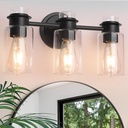 3-Light Bathroom Vanity Light Fixture over Mirror, Matte Black Modern Wall Sconces, Clear Glass Shade & Rustproof Design for Bathroom, Bedroom, Hallway Lighting, E26 Base (Bulbs Not Included)