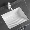 Bathroom undermount Ceramic Sink wiht Washboard,Square Vanity Bathroom Sink,Lavatory Vanity Under Counter Bathrrom Sink with Overflow,(55.5 * 46)