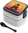 Silhouette ATV Jump Bento Box with 2 Compartments Adult Lunch Box Lunch Container for Meal Prep Work And Outdoors