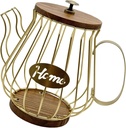 Espresso Pods Storage Basket Iron Frame Wood Lid Coffee Pods Holder With Wooden Base Accessory For Kitchen And Office