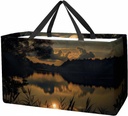 Reusable Grocery Bags for Women Large Natural Lake Moon Night Shopping Tote Bag for Beach Groceries Picnic