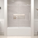 Bathtub Shower Door Frameless, 55-60" W x 60" H Sliding Tub Shower Door, 1/4''(6mm) SGCC Tempered Glass with Explosion-Proof Film Nano Coating, Stainless Steel Hardware, Brushed Nickel