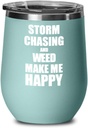 Storm Chasing And Weed Make Me Happy Wine Glass Funny Gift Hobby Lover Insulated With Lid Teal