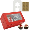 Cupcake Boxes 2 Count, Disposable Cupcake Containers, Food Grade Carrier with Window and Inserts for Cupcakes Muffins Cookies Pastries Donuts (Red, 10 Pack)