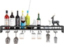 Wall Mounted Wine Rack, Wine Champagne Glass Goblets Stemware Rack Holder Long Horizontal Small Wine Storage Display Shelf Organizer for Bar, Wine Cellar, Kitche - Black/60 * 20 * 8.5Cm
