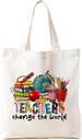 Teacher Appreciation Gifts Canvas Tote Bags Aesthetic Teacher Gift Reusable Grocery Bag，Teachers Change The World Shoulder Bag Book Tote Gifts Teacher Tote Bag