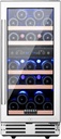 BODEGA 30 Bottles Wine Cooler, 15 Inch Dual Zone Wine Fridge with Double-Layer Glass Door, wine cooler refrigerator with Digital Temperature Control and Temperature Memory,wine cooler for home.