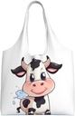 Cartoon Milk Cow Canvas Tote Bag Reusable Grocery Bags Shopping Bags Large Canvas Bags with Handles