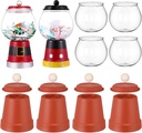 Sawysine 4 Set Winter Candy Jar Set, Gumball Machine, Valentine Fishbowl Snowman, Terra Cotta Snowman Family, Plastic Pots Winter Crafts for Home DIY Gifts Carnival Game Accessory