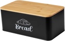 Bread Box Kitchenware Bread Bin with Bamboo Lid for Pantry Farmhouse Bakery Cookies Storage Container 12.99x7.28x5.39inch- Black