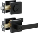 Front Door Lock Set,Keyed Alike Heavy Duty Exterior Door Lock Set,Entry Door Handle and Single Cylinder Deadbolt Combo for Office and Home Security, Reversible for Right and Left Side, Matte Black