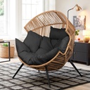 Vongrasig Wicker Egg Chair PE Rattan Chair with Cushion, Oversized Patio Lounge Chair for Outdoor, Indoor, Balcony, Backyard, Garden, Living Room, Bk