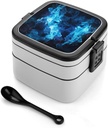 Blue Fire Flames Bento Box Portable Double-layer Lunch Box with Spoon Unisex For Work Picnic Travel