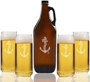 "Anchor" Beer Amber Growler & Can Glasses, Set of 5