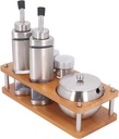 Kitchen Condiment Dispensers Set with Wood Base Multifunctional Oil Vinegar Bottles Set for Salt Sugar Vinegar