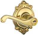 SCHLAGE F51A FLA 605 BRK Flair Lever with Brookshire Trim Keyed Entry Lock, Bright Brass
