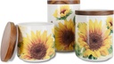 Sunddo Sunflower Ceramic Canister Sets for Kitchen Counter,Tea Coffee Sugar Canister Set with Bamboo Lid Set of 3
