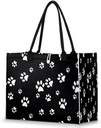 AUUXVA Beach Tote Bag White Puppy Paw Print Black Large Travel Bag Utility Tote Bag Women Shoulder Bag Reusable Grocery Bag with Zipper Pouch for Travel Shopping Work School…