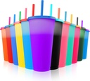 Color Changing Cups with Lids and Straws 12pcs, 24Oz - Reusable Cups with Lids in 12 Multicolors - Perfect for Cold Coffee, Smoothie etc.