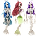 Mermaid Skeleton w Colored Hair Halloween Decorations (3 Pack)-16" Long- Weather Resistant for Indoor/Outdoor -Upgrade Your Fall Graveyard Haunted House or Cemetery Party Decor, Trick-or-Treat Favors