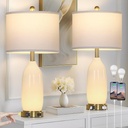 26" Modern White Glass Table Lamps Set of 2,Nightstand Lamp with USB A+C Ports & AC Outlet,Bedside Lamps with 3-Way Dimmable Touch Control Night Light for Bedroom Living Room Side Table