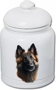Best of Breed Belgian Laekenois Dog and Cat Ceramic Treat Jar 9" Tall Air Tight Seal All White