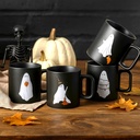 Halloween Mugs Mixed Set of 4, Scary Squad Stoneware Mugs 12 oz Ceramic Ghost Coffee Cup Black Drinking Cup Ghost Designs for Coffee, Tea, Halloween Decor Gifts, 3.3 x 3.7 Inch