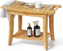 Bamboo Shower Bench Inside Shower Stool with Space-Efficient Storage Shelf, Shower Bath Chairs Spa Seats for Bathroom - Great for All Ages Unisex Elderly (Waterproof, Natural)