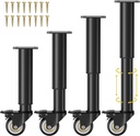 7-12 inch Metal Adjustable Furniture Legs with 2.36 inch Swivel Caster Wheels for Cabinet/Sofa/Bed/Dresser/Couch/Coffee Table,Heavy Duty Replacement Support Legs with Caster Wheels Set of 4