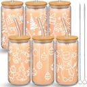 Layhit 6 Pcs Christmas Mason Jar with Lid and Straw 16 oz Glass Tumbler Mugs Iced Coffee Cup for Women Men Xmas Gift