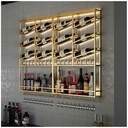 Bar Wall Mounted Wine Rack Set, Wall Wine Storage Holder with LED Metal Bar Liquor Shelves Shelf with Glass Holder for Bar Wine Cellar Kitchen Storage Display,Gold-a-136x11x100cm
