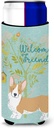 Caroline's Treasures Welcome Friends Cardigan Welsh Corgi Tricolor Decorative Can Hugger, Multicolor