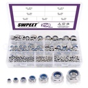 Swpeet 250Pcs 304 Stainless Steel Metric Lock Nut Assortment Kit Perfect for Lock Washers, Nylon Insert Locknut M3 M4 M5 M6 M8 M10 M12