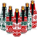 Whaline 6Pcs Christmas Beer Bottle Coolers Ugly Sweater Neoprene Sleeves Red Green Thermocoolers Zip-Up Bottle Jacket Sleeves Xmas Bottle Cooler Cover for Winter Party, 2.8 x 7.7 In