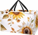 Reusable Grocery Bags for Women Large Summer Sunflowers with White Background Pattern Shopping Tote Bag for Beach Groceries Picnic