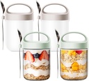 Oatmeal Jars with Lids Overnight Glass, 15oz Wide Mouth Breakfast Jars with Spoons – Perfect Breakfast Bottles for Oatmeal/Chia Seeds/Fruit (4 pcs)